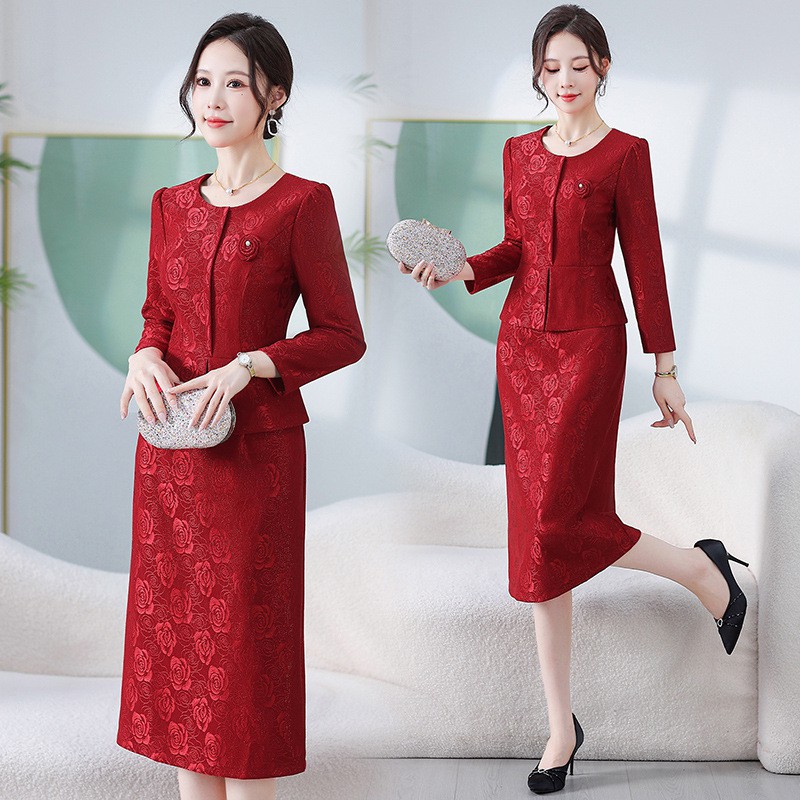 Xi Po Po Wedding Long Sleeve Dress Red Mom Dress