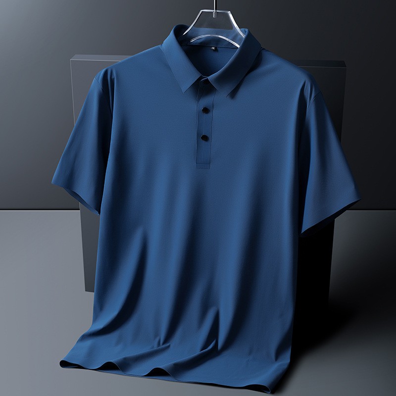 2025 summer new loose and oversized ice silk polo shirt men's short sleeved lapel casual business men's clothing