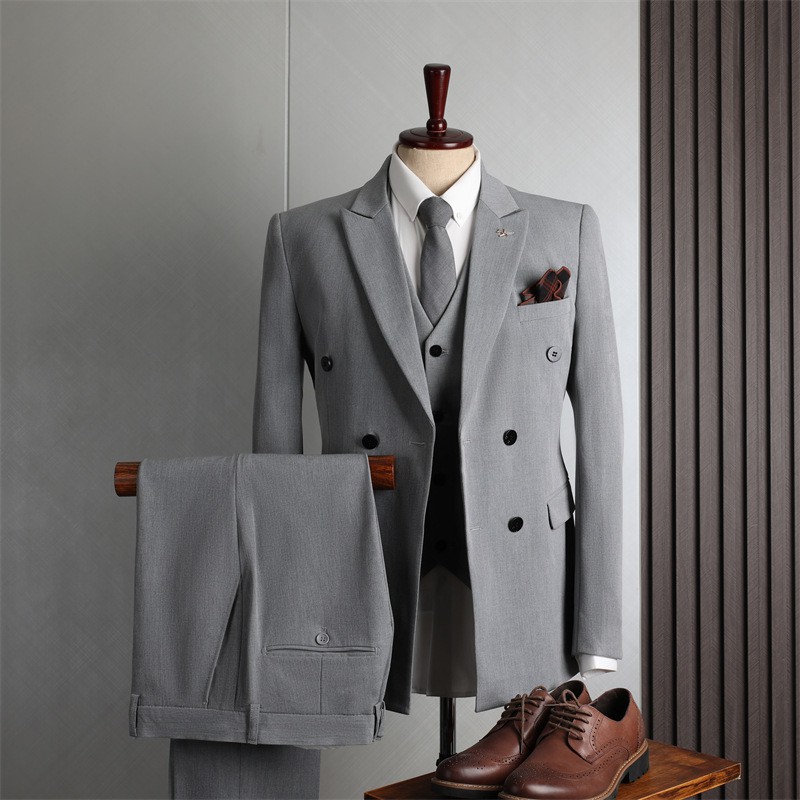 Double row suit set for men's formal wear, business casual fashion, Korean version