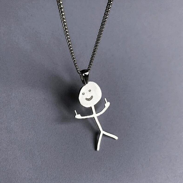 2022 New Trend Hip Hop Fxck You Doodle Necklace For Men Women Titanium Steel Middle Finger Stickman Pendant Party Gift Jewelry
